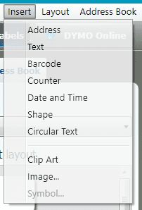 Dymo menu