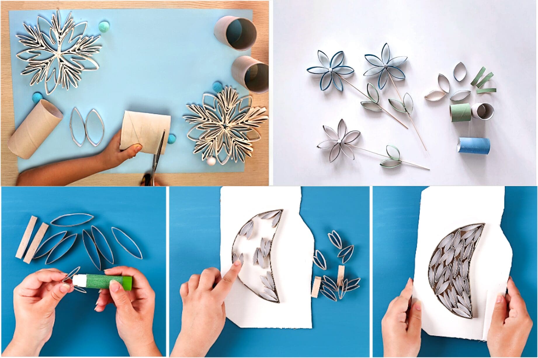 Shapes made from paper towel rolls cut up.