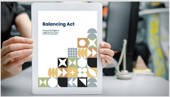 Person holding digital image of Balancing Act document.
