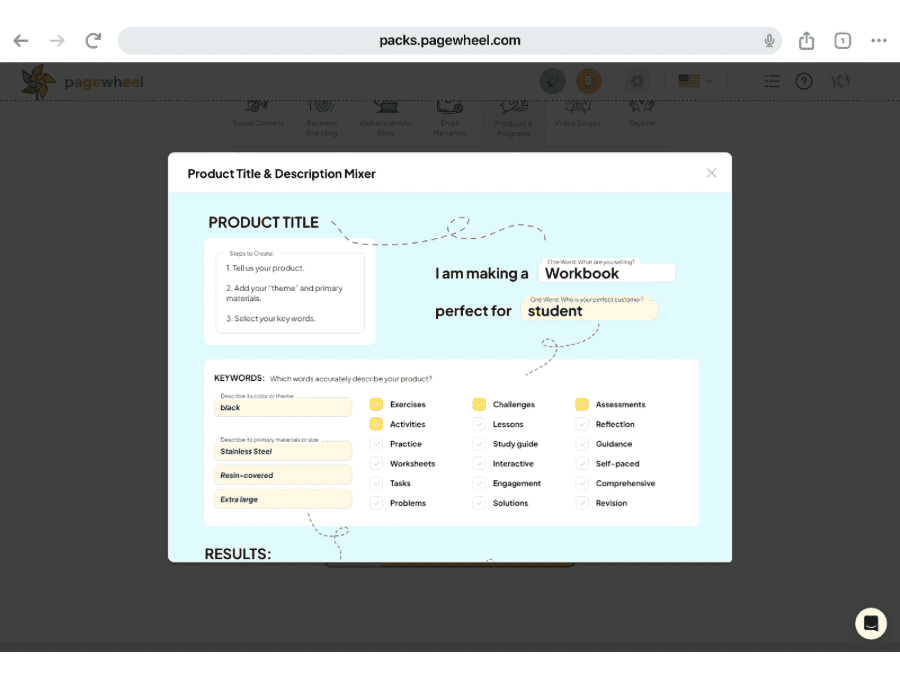 Pagewheel features screenshot