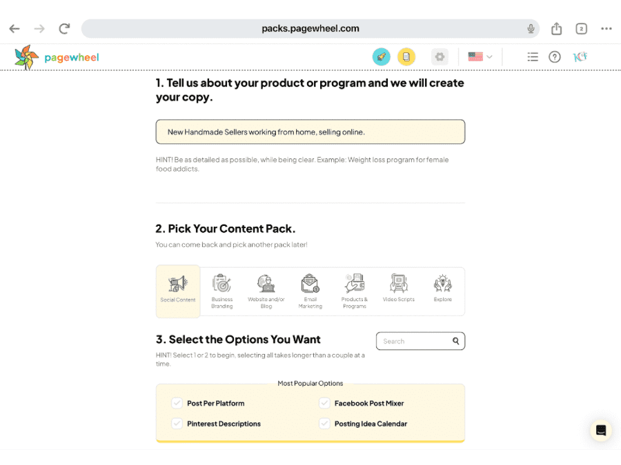 Pagewheel features screenshot