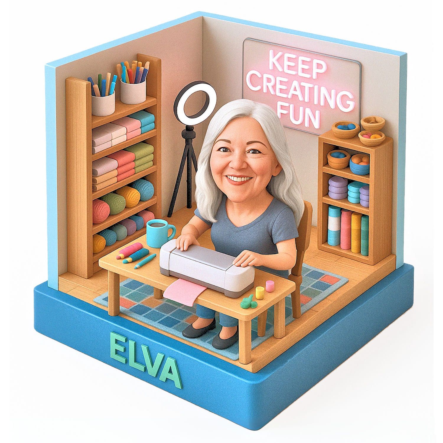 Elva in a box, fun AI image.